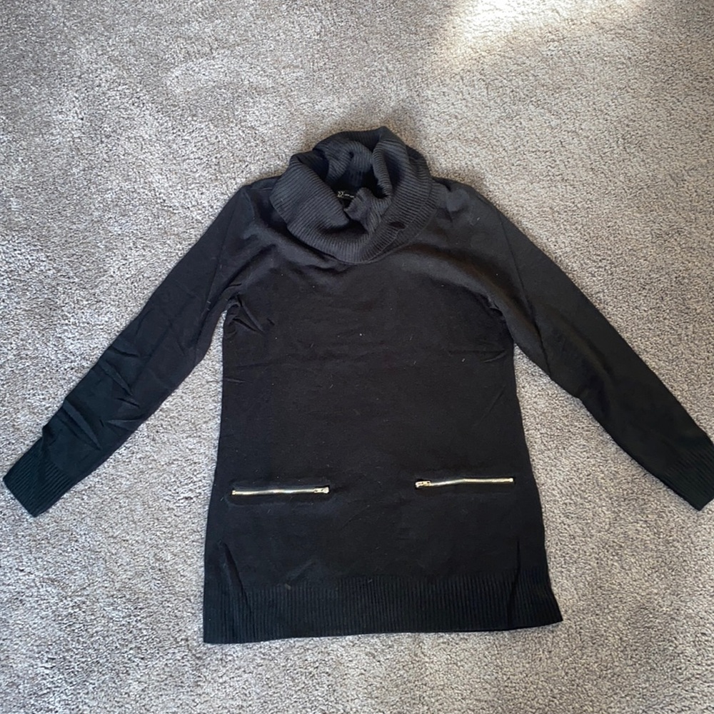 NWT - NY & Company Black Cowl Neck Sweater with Zipper Pockets - Small